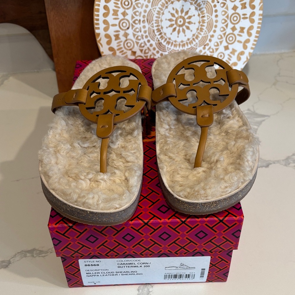 Tory Burch Brown Shearling Sandals Great condition!
